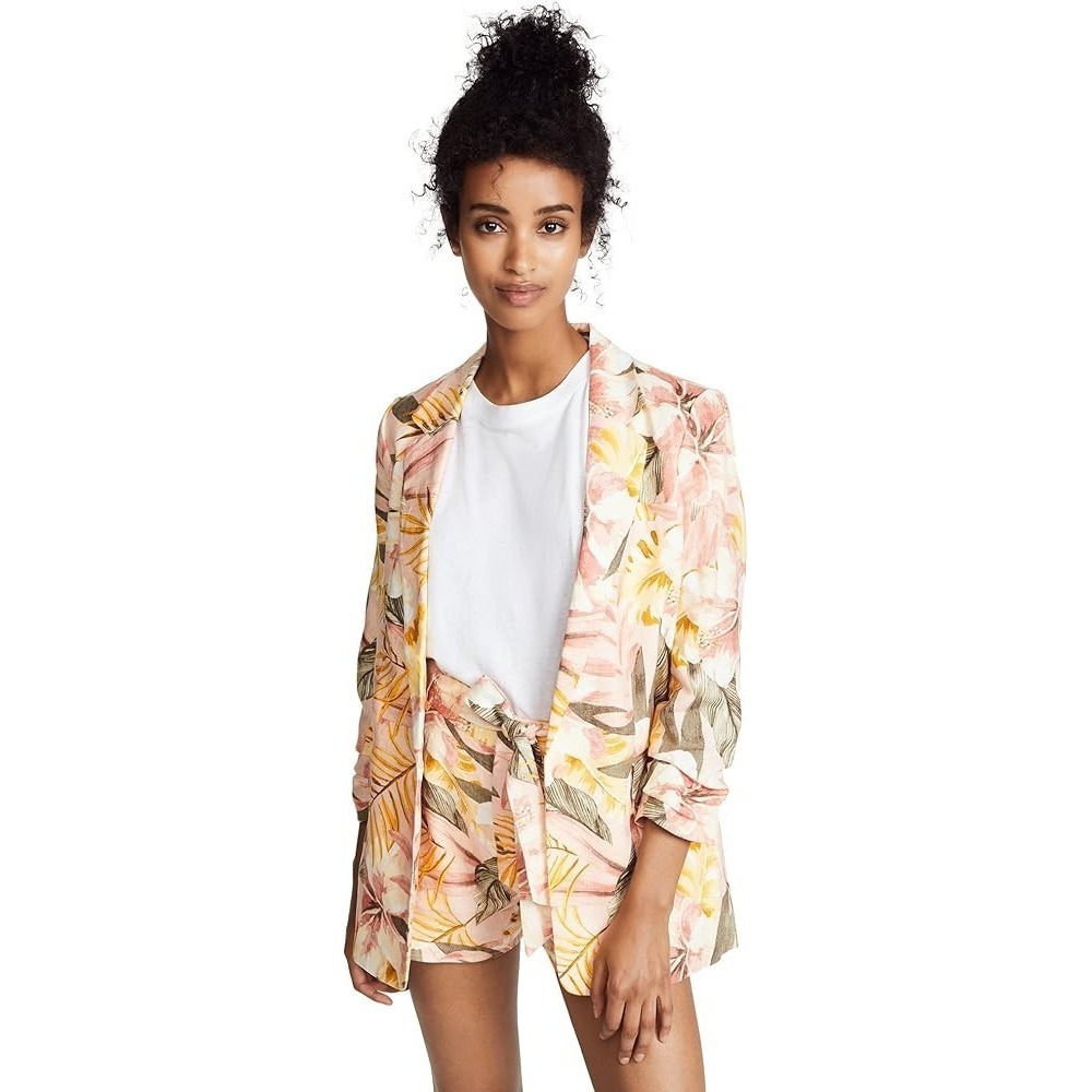 Joie 100% Linen Tropical Floral Blazer Jacket Pink Resort Coastal Women 4